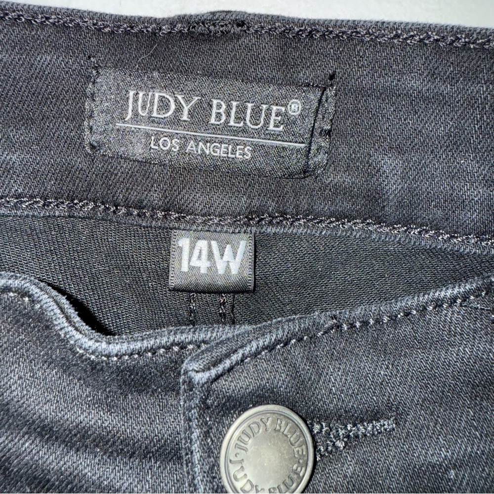 Judy Blue Bootcut Jeans-Black-Raw Hem-Exposed Button Fly-Stretch-Size 14W - Picture 6 of 11